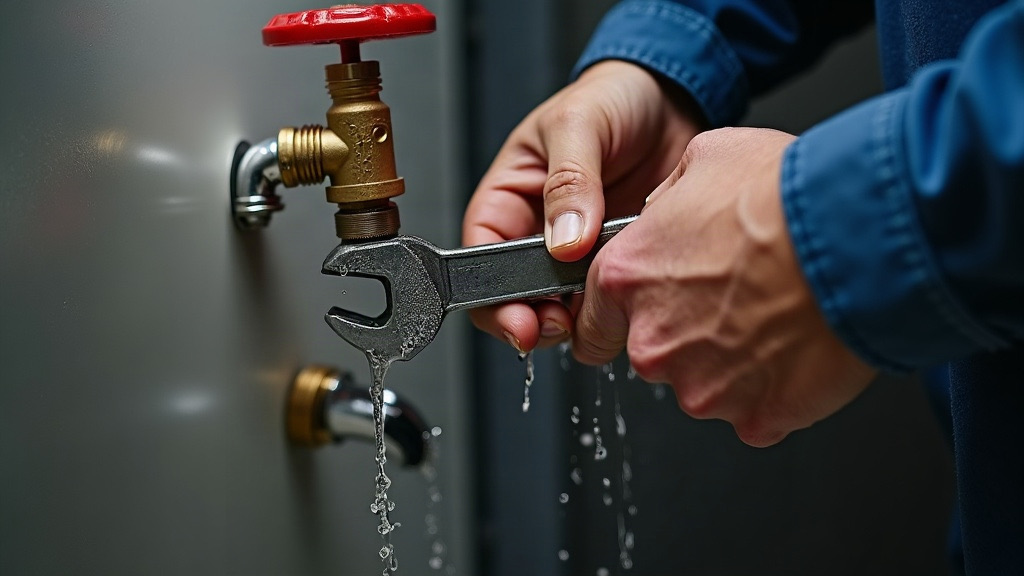 Plumber repairing an emergency pipe leak under a sink